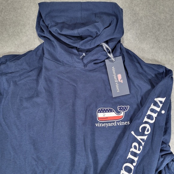 Vineyard Vines Other - Vineyard Vines Long Sleeve Hoodie T-Shirt Mens Large Navy Flag Patriotic Whale